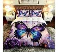 Gumntun Edredon Estampado Cama 90-135x200 cm Mariposa Flores, 3D Impresión Juego de Cama de 3 Piezas 135x200, Transpirable y Supersuave Juego de Ropa para Las 4 Estaciones_B19688