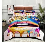 Gumntun Edredon Estampado Cama 90-135x200 cm Mujer con Boca Colorida, 3D Impresión Juego de Cama de 3 Piezas 135x200, Transpirable y Supersuave Juego de Ropa para Las 4 Estaciones_22978a