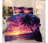Gumntun Edredon Estampado Cama 90-135x200 cm Puesta De Sol Morada, 3D Impresión Juego de Cama de 3 Piezas 135x200, Transpirable y Supersuave Juego de Ropa para Las 4 Estaciones