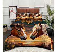 Gumntun Edredón Estampado Cama 90-150x200 cm Animal MarróN Caballo, 3 Piezas Edredon Lavable sin Funda, 3D Impresión Microfibra Juego de Cama (2 Funda de Almohada 50x75 cm)_22577a
