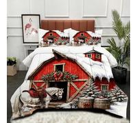 Gumntun Edredón Estampado Cama 90-150x200 cm áRbol De Navidad Caballo, 3 Piezas Edredon Lavable sin Funda, 3D Impresión Microfibra Juego de Cama (2 Funda de Almohada 50x75 cm)_22961a