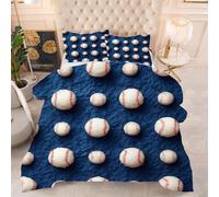 Gumntun Edredón Estampado Cama 90-150x200 cm BéIsbol Blanco, 3 Piezas Edredon Lavable sin Funda, 3D Impresión Microfibra Juego de Cama (2 Funda de Almohada 50x75 cm)