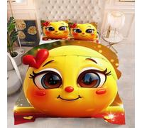 Gumntun Edredón Estampado Cama 90-150x200 cm Cara Sonriente Amarilla, 3 Piezas Edredon Lavable sin Funda, 3D Impresión Microfibra Juego de Cama (2 Funda de Almohada 50x75 cm)