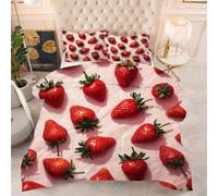 Gumntun Edredón Estampado Cama 90-150x200 cm Fresa Roja Adulta, 3 Piezas Edredon Lavable sin Funda, 3D Impresión Microfibra Juego de Cama (2 Funda de Almohada 50x75 cm)