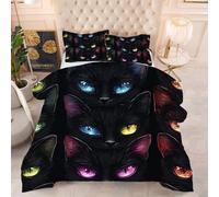 Gumntun Edredón Estampado Cama 90-150x200 cm Gato con Ojos De Colores, 3 Piezas Edredon Lavable sin Funda, 3D Impresión Microfibra Juego de Cama (2 Funda de Almohada 50x75 cm)