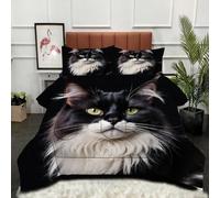 Gumntun Edredón Estampado Cama 90-150x200 cm Gato Maine Coon Negro, 3 Piezas Edredon Lavable sin Funda, 3D Impresión Microfibra Juego de Cama (2 Funda de Almohada 50x75 cm)_B16311