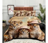 Gumntun Edredón Estampado Cama 90-150x200 cm LeóN NiñO, 3 Piezas Edredon Lavable sin Funda, 3D Impresión Microfibra Juego de Cama (2 Funda de Almohada 50x75 cm)_20573a