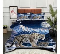 Gumntun Edredón Estampado Cama 90-150x200 cm Leopardo MontañA Nevada, 3 Piezas Edredon Lavable sin Funda, 3D Impresión Microfibra Juego de Cama (2 Funda de Almohada 50x75 cm)_22277a