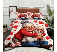 Gumntun Edredón Estampado Cama 90-150x200 cm Pareja Animada con CorazóN, 3 Piezas Edredon Lavable sin Funda, 3D Impresión Microfibra Juego de Cama (2 Funda de Almohada 50x75 cm)_B16485