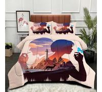 Gumntun Edredón Estampado Cama 90-150x200 cm Pareja Animada en 3D, 3 Piezas Edredon Lavable sin Funda, 3D Impresión Microfibra Juego de Cama (2 Funda de Almohada 50x75 cm)_B14949
