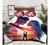 Gumntun Edredón Estampado Cama 90-150x200 cm Pareja de San ValentíN, 3 Piezas Edredon Lavable sin Funda, 3D Impresión Microfibra Juego de Cama (2 Funda de Almohada 50x75 cm)_B14415