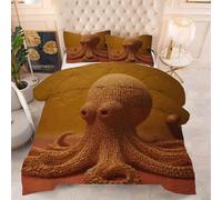 Gumntun Edredón Estampado Cama 90-150x200 cm Pulpo Amarillo, 3 Piezas Edredon Lavable sin Funda, 3D Impresión Microfibra Juego de Cama (2 Funda de Almohada 50x75 cm)