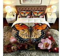 Gumntun Edredones Cama 150-220x240 cm Mariposa Flores, Microfibra Esponjosa Impreso Edredón sin Funda, 3D Estampado Juego de Cama con 2 Funda de Almohada (50x75 cm)_B19643