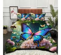 Gumntun Edredones Cama 150-220x240 cm NiñA Mariposa 3D, Microfibra Esponjosa Impreso Edredón sin Funda, 3D Estampado Juego de Cama con 2 Funda de Almohada (50x75 cm)_23293a