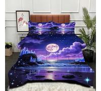 Gumntun Edredones Cama 150-220x240 cm Playa PúRpura Cielo Estrellado, Microfibra Esponjosa Impreso Edredón sin Funda, 3D Estampado Juego de Cama con 2 Funda de Almohada (50x75 cm)_B4559