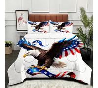 Gumntun Edredones Cama 180-240x260 cm áGuila con Bandera Y Cintas, Exquisito 3D Edredón Impreso sin Funda, 3 Piezas Microfibra Matrimonial Juego de Cama con 2 Funda de Almohada 50x75 cm_B16392