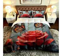 Gumntun Edredones Cama 180-240x260 cm Mariposa Flores, Exquisito 3D Edredón Impreso sin Funda, 3 Piezas Microfibra Matrimonial Juego de Cama con 2 Funda de Almohada 50x75 cm_B19596