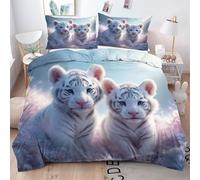 Gumntun Funda Nórdica 135 x 200 cm Tigre Blanco de Dibujos, 3D Impresión Fundas de Edredón con Cierre de Cremallera, 3 Piezas Microfibra Suave Juego de Ropa de Cama, 2 Funda de Almohada 50x75 cm