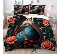 Gumntun Funda Nórdica 135x200 cm Pavo Real Animal Floral, 3D Impresión Fundas de Edredón con Cierre de Cremallera, 3 Piezas Microfibra Juego de Ropa de Cama, 2 Funda de Almohada 50x75 cm_B10658