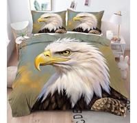 Gumntun Funda Nórdica 150x200 cm áGuila 3D MarróN, Microfibra Conjuntos de Cama con Cierre de Cremallera, 3 Piezas 1 Funda Nórdica 150x200 cm + 2 Funda de Almohada 50x75 cm_16775a