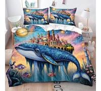 Gumntun Funda Nórdica 150x200 cm Ballena En El Cielo Estrellado, Microfibra Conjuntos de Cama con Cierre de Cremallera, 3 Piezas 1 Funda Nórdica 150x200 cm + 2 Funda de Almohada 50x75 cm_B7275