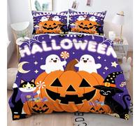 Gumntun Funda Nórdica 200x200 cm Calabaza de Halloween, Ligero Transpirable Juegos de Fundas para Edredón, Impreso en 3D Conjuntos de Cama para Todas Las Estaciones (2 Funda de Almohada 50x75 cm)_h20