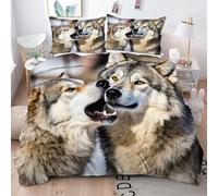Gumntun Funda Nórdica 200x200 cm Lobo en 3D para JóVenes, Ligero Juegos de Fundas para Edredón, Impreso en 3D Conjuntos de Cama para Todas Las Estaciones (2 Funda de Almohada 50x75 cm)_B15244