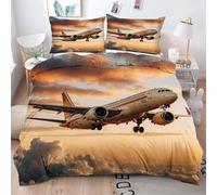 Gumntun Funda Nórdica 220x240 cm AvióN en 3D para JóVenes, Decorativa Microfibra Juego de Ropa de Cama, 3D Estampada Conjuntos de Cama con 2 Fundas de Almohada 50x75 cm_B15413