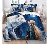 Gumntun Funda Nórdica 220x240 cm Chica Lobo Azul, Decorativa Microfibra Juego de Ropa de Cama, 3D Estampada Conjuntos de Cama con 2 Fundas de Almohada 50x75 cm_B10769