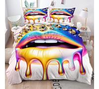 Gumntun Funda Nórdica 220x240 cm Mujer con Boca Colorida, Decorativa Microfibra Juego de Ropa de Cama, 3D Estampada Conjuntos de Cama con 2 Fundas de Almohada 50x75 cm_22981a