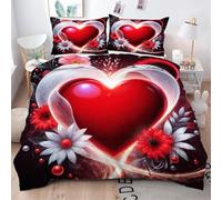 Gumntun Funda Nórdica 240x260 cm CorazóN Rojo Y Flores, 3D Juego de Ropa de Cama, Fácil Cuidado Fundas de Edredón con 1 Funda Nórdica 240x260 cm & 2 Funda de Almohada 50x75 cm_B16230