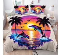 Gumntun Funda Nórdica 240x260 cm delfíN 3D de Colores, 3D Juego de Ropa de Cama, Fácil Cuidado Fundas de Edredón con 1 Funda Nórdica 240x260 cm & 2 Funda de Almohada 50x75 cm_B16146