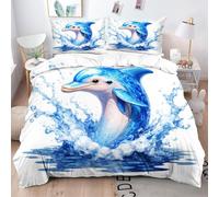 Gumntun Funda Nórdica 240x260 cm delfíN Azul 3D, 3D Juego de Ropa de Cama, Fácil Cuidado Fundas de Edredón con 1 Funda Nórdica 240x260 cm & 2 Funda de Almohada 50x75 cm_B16506
