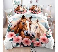 Gumntun Funda Nórdica 240x260 cm Flores Y Animales: Caballo, 3D Juego de Ropa de Cama, Fácil Cuidado Fundas de Edredón con 1 Funda Nórdica 240x260 cm & 2 Funda de Almohada 50x75 cm_B14586