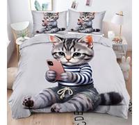 Gumntun Funda Nórdica 240x260 cm Gato Animado para NiñOs, 3D Juego de Ropa de Cama, Fácil Cuidado Fundas de Edredón con 1 Funda Nórdica 240x260 cm & 2 Funda de Almohada 50x75 cm_B16254
