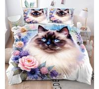 Gumntun Funda Nórdica 240x260 cm Gato con Flores 3D, 3D Juego de Ropa de Cama, Fácil Cuidado Fundas de Edredón con 1 Funda Nórdica 240x260 cm & 2 Funda de Almohada 50x75 cm_B16110