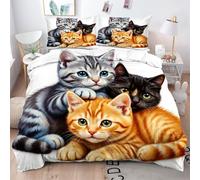 Gumntun Funda Nórdica 240x260 cm Gato Infantil, 3D Juego de Ropa de Cama, Fácil Cuidado Fundas de Edredón con 1 Funda Nórdica 240x260 cm & 2 Funda de Almohada 50x75 cm_B14778