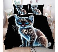 Gumntun Funda Nórdica 240x260 cm Gato Negro, 3D Juego de Ropa de Cama, Fácil Cuidado Fundas de Edredón con 1 Funda Nórdica 240x260 cm & 2 Funda de Almohada 50x75 cm_B14610