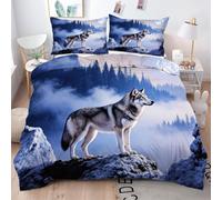 Gumntun Funda Nórdica 240x260 cm Lobo Azul, 3D Juego de Ropa de Cama, Fácil Cuidado Fundas de Edredón con 1 Funda Nórdica 240x260 cm & 2 Funda de Almohada 50x75 cm_B15198