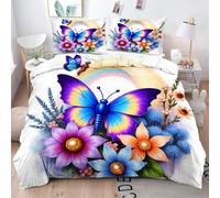 Gumntun Funda Nórdica 240x260 cm Mariposa con Flores de Colores, 3D Juego de Ropa de Cama, Fácil Cuidado Fundas de Edredón con 1 Funda Nórdica 240x260 cm & 2 Funda de Almohada 50x75 cm_B16650