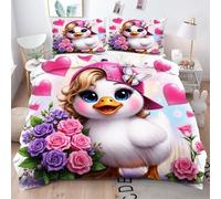 Gumntun Funda Nórdica 240x260 cm Pato con CorazóN Rosa, 3D Juego de Ropa de Cama, Fácil Cuidado Fundas de Edredón con 1 Funda Nórdica 240x260 cm & 2 Funda de Almohada 50x75 cm_B16494