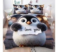 Gumntun Funda Nórdica 240x260 cm PingüIno De San ValentíN, 3D Juego de Ropa de Cama, Fácil Cuidado Fundas de Edredón con 1 Funda Nórdica 240x260 cm & 2 Funda de Almohada 50x75 cm_22922a