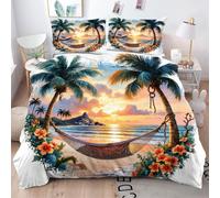 Gumntun Funda Nórdica 240x260 cm Playa con Palmeras en 3D, 3D Juego de Ropa de Cama, Fácil Cuidado Fundas de Edredón con 1 Funda Nórdica 240x260 cm & 2 Funda de Almohada 50x75 cm_B16614