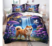Gumntun Funda Nórdica 240x260 cm Shiba Inu Seta Morada, 3D Juego de Ropa de Cama, Fácil Cuidado Fundas de Edredón con 1 Funda Nórdica 240x260 cm & 2 Funda de Almohada 50x75 cm_B9834