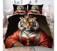 Gumntun Funda Nórdica 240x260 cm Tigre con Corona, 3D Juego de Ropa de Cama, Fácil Cuidado Fundas de Edredón con 1 Funda Nórdica 240x260 cm & 2 Funda de Almohada 50x75 cm_B15558