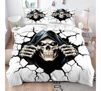 Gumntun Funda Nordica Cama 105-200x200 cm CráNeo Negro para JóVenes, Transpirable Funda de Edredón Estampada 3D, 3 Piezas Microfibra Suave Juego de Ropa de Cama para Todas Las Estaciones_B11410