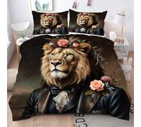 Gumntun Funda Nordica Cama 105-200x200 cm LeóN con Flores, Transpirable Funda de Edredón Estampada 3D, 3 Piezas Microfibra Suave Juego de Ropa de Cama para Todas Las Estaciones_B15550