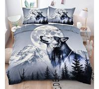 Gumntun Funda Nordica Cama 150-220x240 cm Lobo Gris, 3 Piezas Transpirable Microfibra Juego de Ropa de Cama, Exquisito Realista 3D Funda de Edredón para Dos Personas_B14915