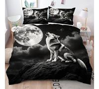 Gumntun Funda Nordica Cama 150-220x240 cm Lobo Gris con Luna, 3 Piezas Transpirable Microfibra Juego de Ropa de Cama, Exquisito Realista 3D Funda de Edredón para Dos Personas_B15071