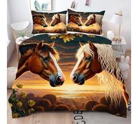 Gumntun Funda Nordica Cama 90-135x200 cm Animal MarróN Caballo, Microfibra Juego de Funda de Edredon, Juego de Ropa de Cama de 3 Piezas 35x200 cm y 1 Funda de Almohada 50x75 cm_22576a